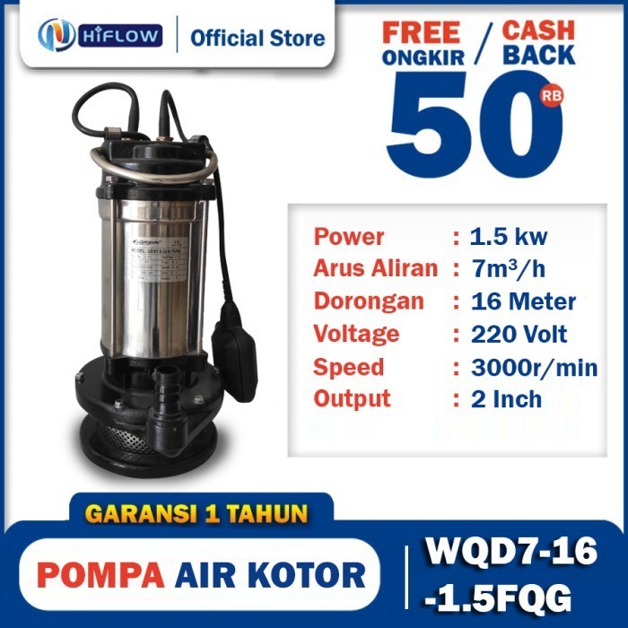 Pompa Celup Air Kotor WQD 7-16-1.5FQG grinder 1,5KW 7Kubik 16Head (2")