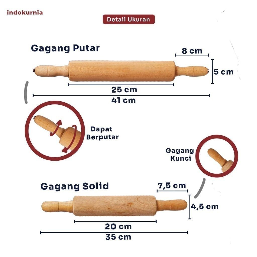 Rolling Pin Kue Gagang Polos / Gilingan Adonan Roll Putar KAYU