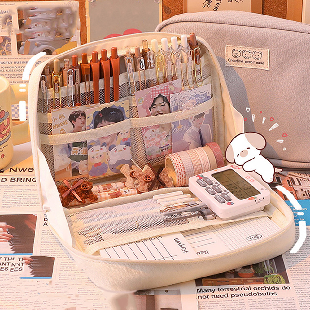 

Cute Canvas Pencil Case Large Capacity Pencil Box Cosmetics Travel Bag Desk Organizer School Office Supplies Stationery Pouch