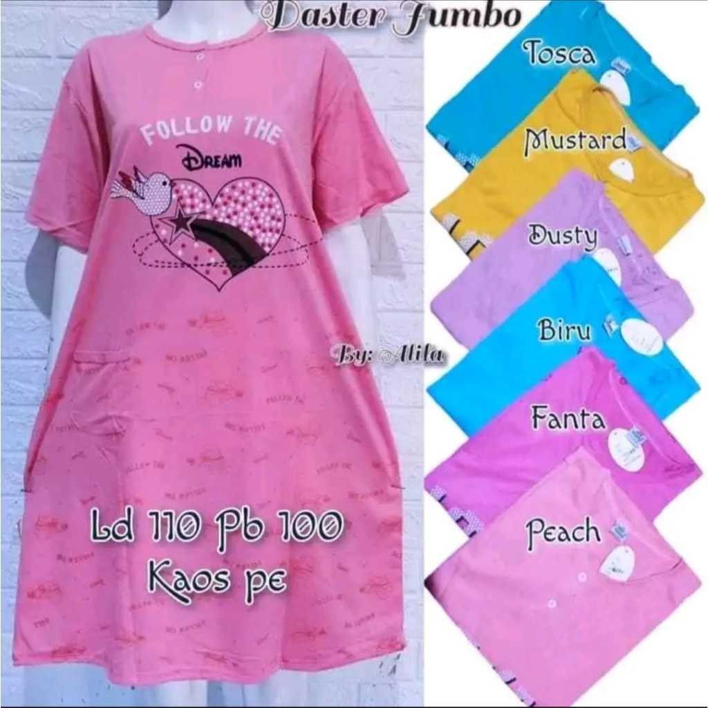 Baju Tidur Daster Kaos Wanita Standar/Jumbo Babbydoll Bahan Kaos Premium Tebal LD 100-115
