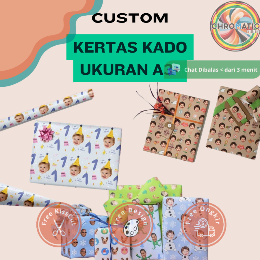 

chromatic Cetak Kertas Kado Custom Desain Muka Wajah Aesthetic Tambah Tulisan Bungkus Hadiah
