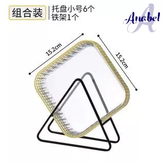 ELMO Piring Plastik Buah Bening Set Dengan Rak Stand Piring Segitiga Stainless Steel