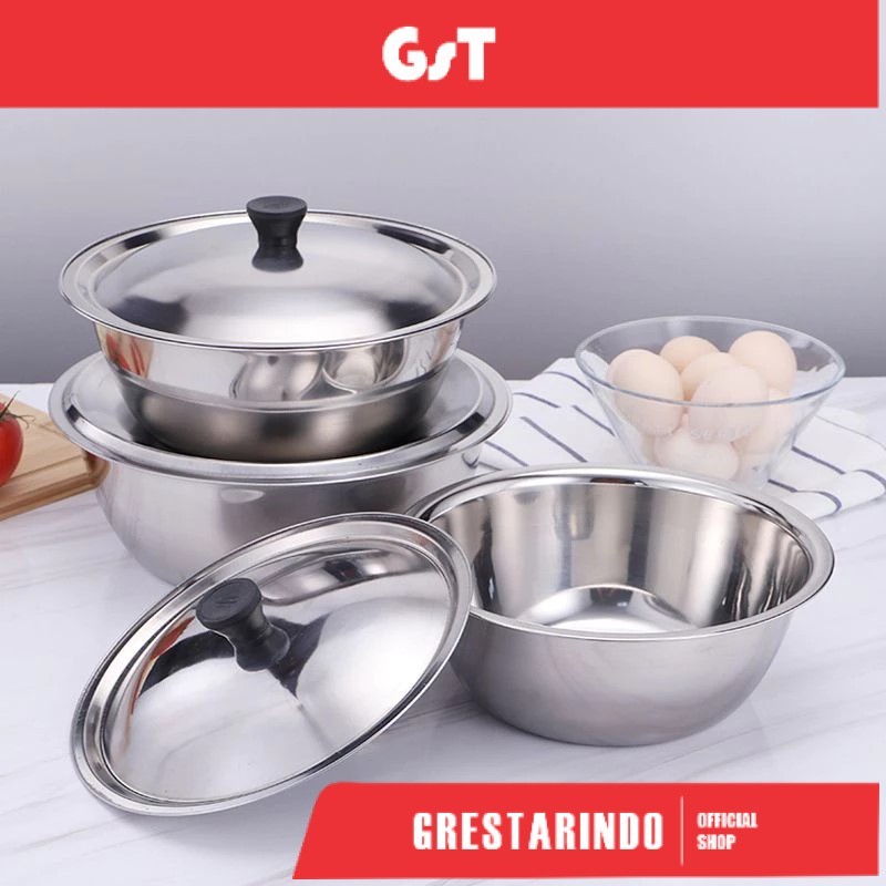 Mangkok Baskom Wadah Kobokan Stainless Dengan Tutup Waskom Enamel Bunga Tahan Karat Baskom Tutup