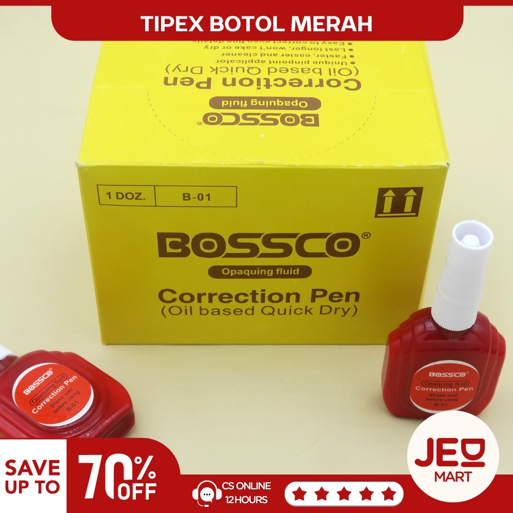 

(1 box isi 12 pcs) Correction Fluid Cairan Koreksi Penghapus Cair BOSSCO B-01