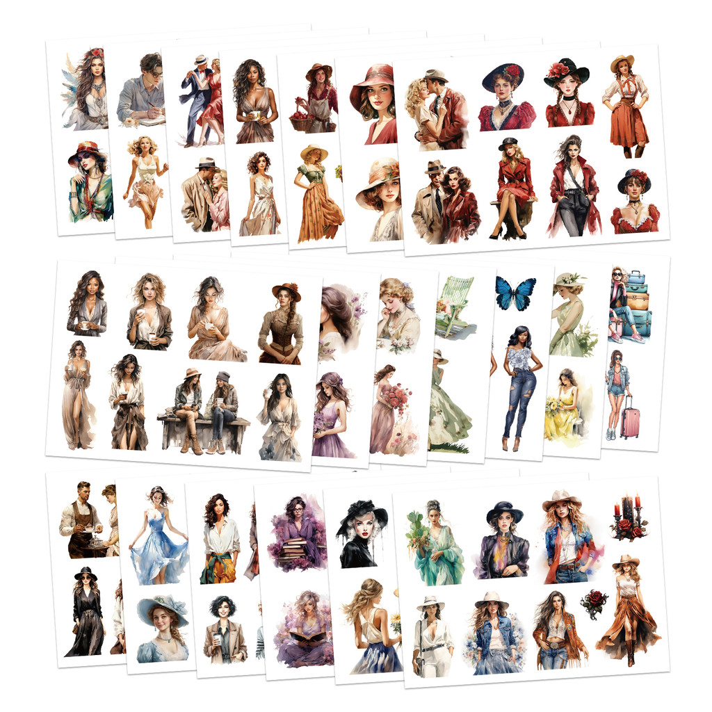 

50/154PCS Character Theme Sticker Set Women Stickers DIY Diary Album Decor Junk Journal Laptops Water Bottles Supplies