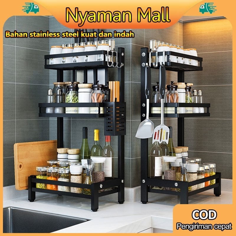 () Rak Bumbu Dapur Stainless Steel Rak Penyimpanan Dapur Rak Bumbu Rak Dapur Stainless 3 Susun 2 Sus