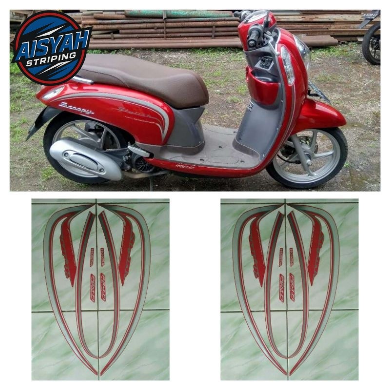 Striping stiker sticker lis body motor  honda scoopy stylish 2016 merah