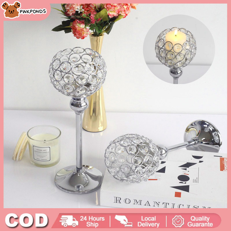 Tempat Lilin Kristal Ornamen Dekorasi Kreatif Tempat Lilin Kristal Perak 3 Tinggi Perak