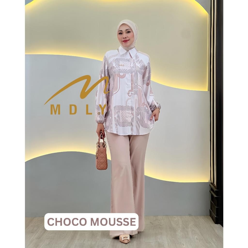 Shana Monogram Shirt by MDLY by MDLY - Atasan MDLY Terbaru Kemeja Wanita Trend Kemeja mdly Terbaru O