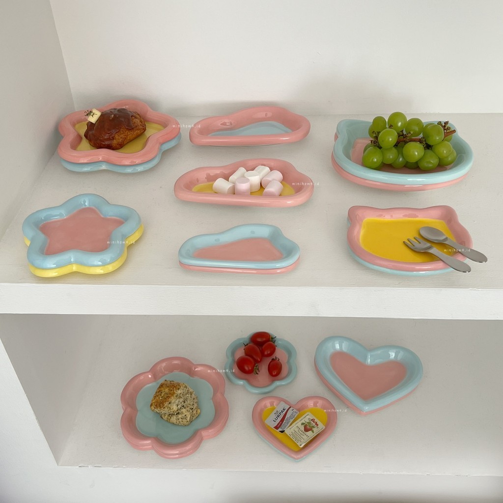 [MINIHOME] BITNA Piring Korea Aesthetic Homecafe Minimalis Alas Makan Keramik Kaca Estetik Polos