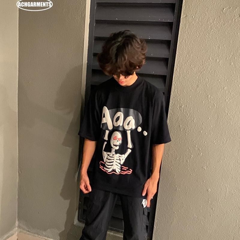 T-Shirt Oversized Gaya Korea Lengan Setengah Unisex T-Shirt Pria Cetakan Keren Bergaya Longgar