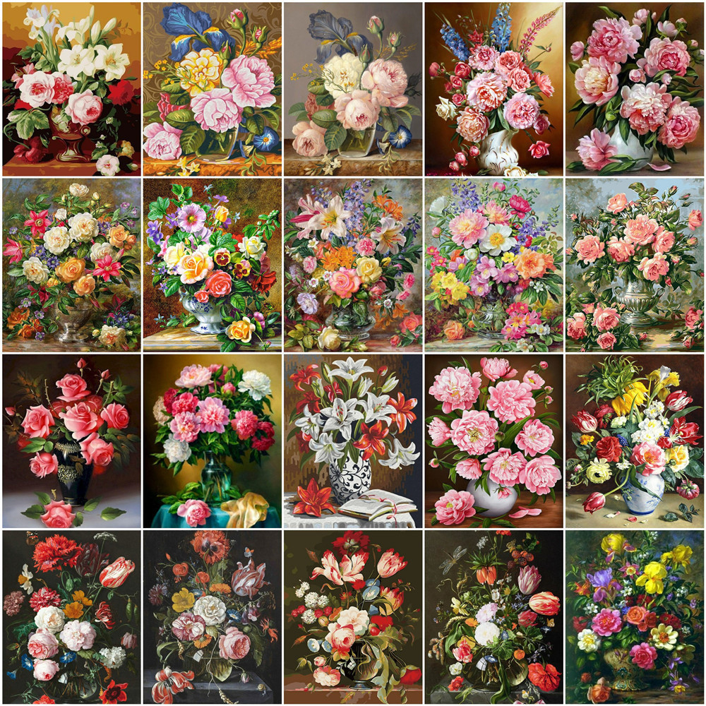 

Momoart New Arrivals Flower Painting By Number Vase Kits Picture Peony Drawing On Canvas Picture For Living Room Home Decoration