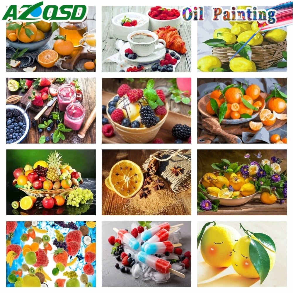 

AZQSD Oil Painting By Numbers Fruit Flower Draw On Canvas Kitchen Floral Home Decor 50X65cm Wall Artwork Hobby Creative Diy