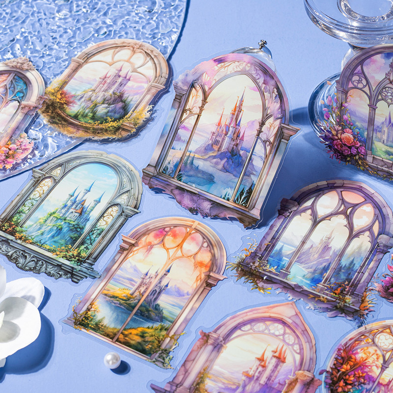 

10Pcs Aesthetic Flower Window Series Scrapbooking Stickers Pack Collage Journaling Material Diy Supplies
