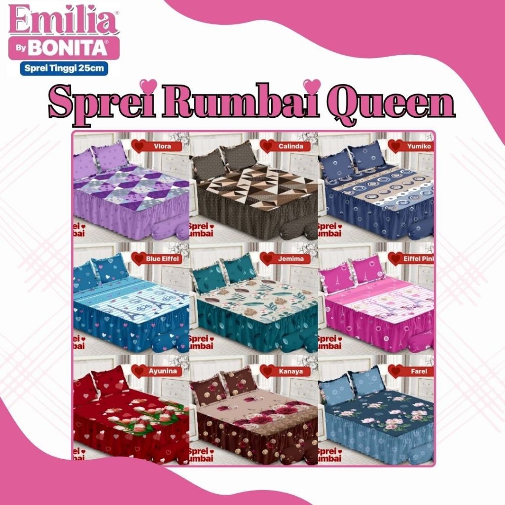 Emilia - Sprei RUMBAI Queen (160x200) by Bonita OFFICIAL Terlaris pilihan