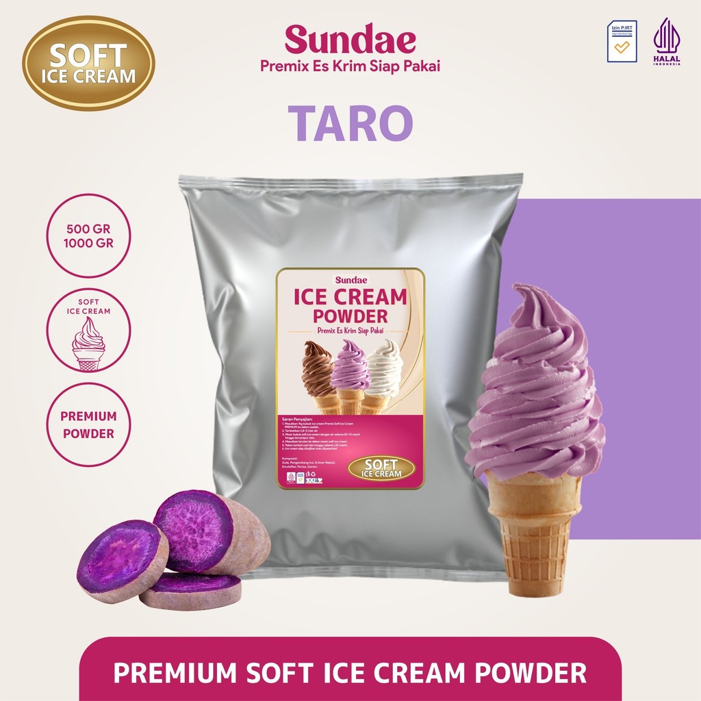 

Bubuk Es Krim Soft Ice Cream Powder Premium Rasa Taro Sundae Taro 500 gram / 1 kg