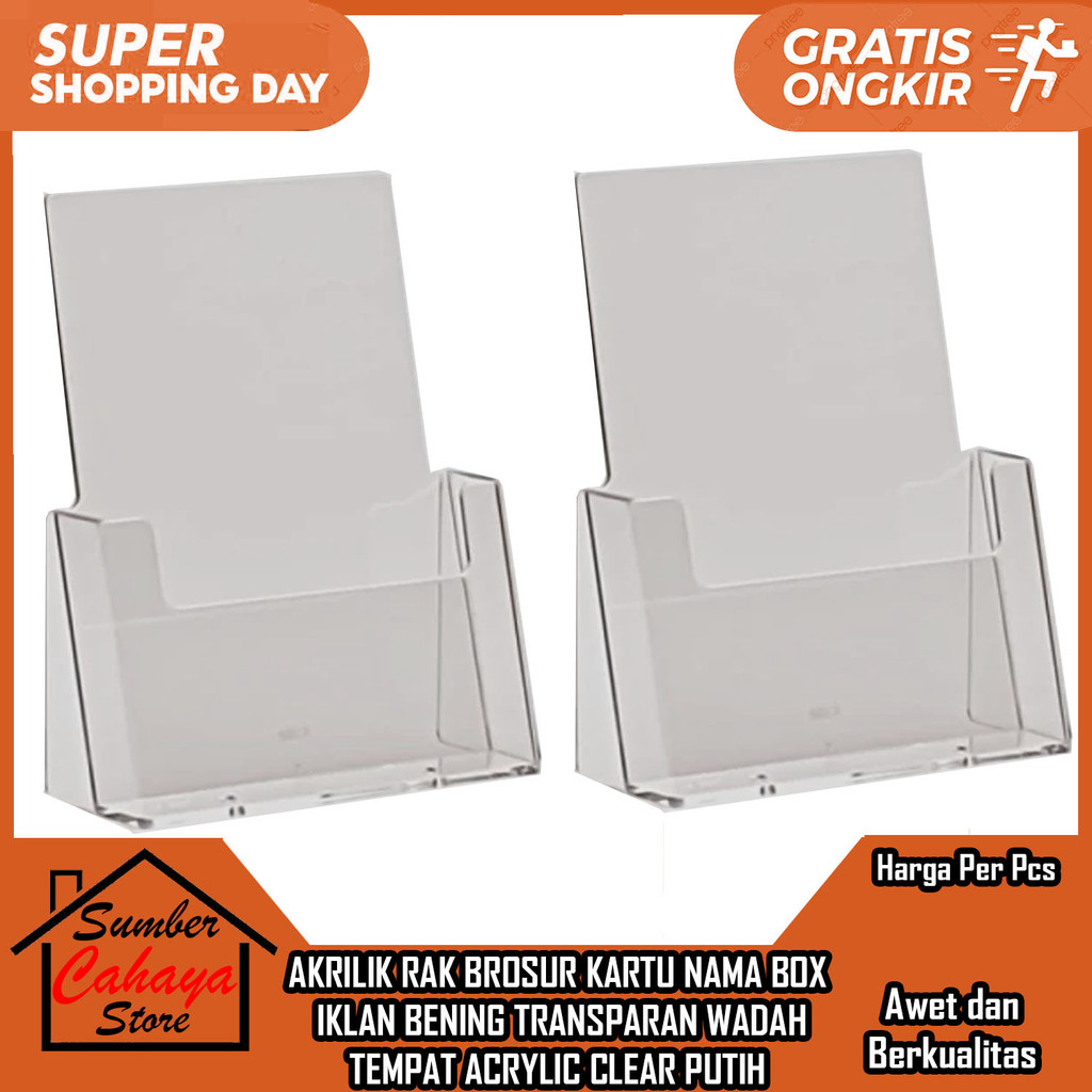 

Acrylic Clear Akrilik Rak Brosur A5 Kartu Nama Box Iklan Tempat 2mm Bening Transparan Kokoh Kuat Wadah Display Menu Makan Meja Cafe Kafe Bok Kaca Plexiglass Plastik Polimer Pelastik Kantor Sekolah Admin Restoran Resto