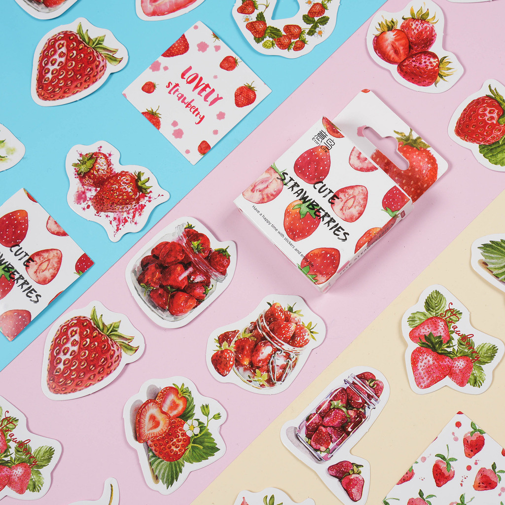 

45 pcs/set Sweet Strawberry Paper Stickers Scrapbooking Diy Journaling Diary Stationery Sticker Aesthetic Decor Gift