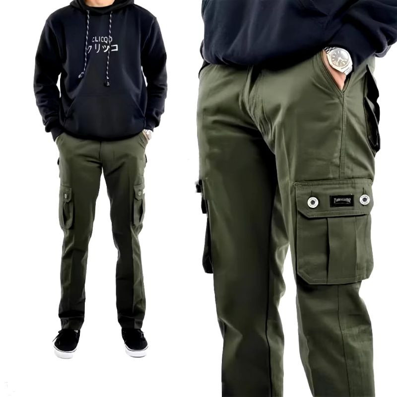 Celana Cargo Panjang Pria Original Kain Katun Tebal Celana Kargo Cowok Hitam Army Distro