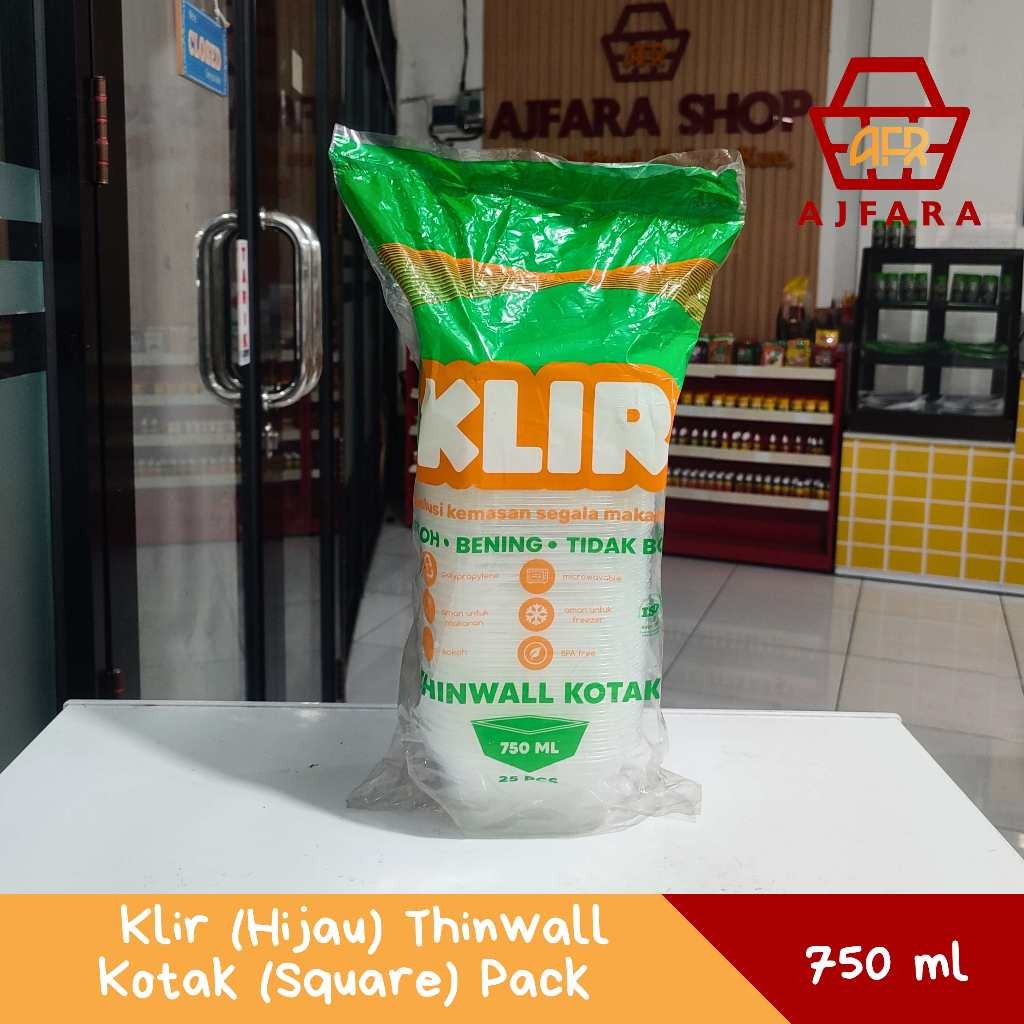 Klir (Hijau) Thinwall Kotak (Square) 120 ml Pack/150 ml Pack/350 ml Pack/500 ml Pack/750 ml Pack/150
