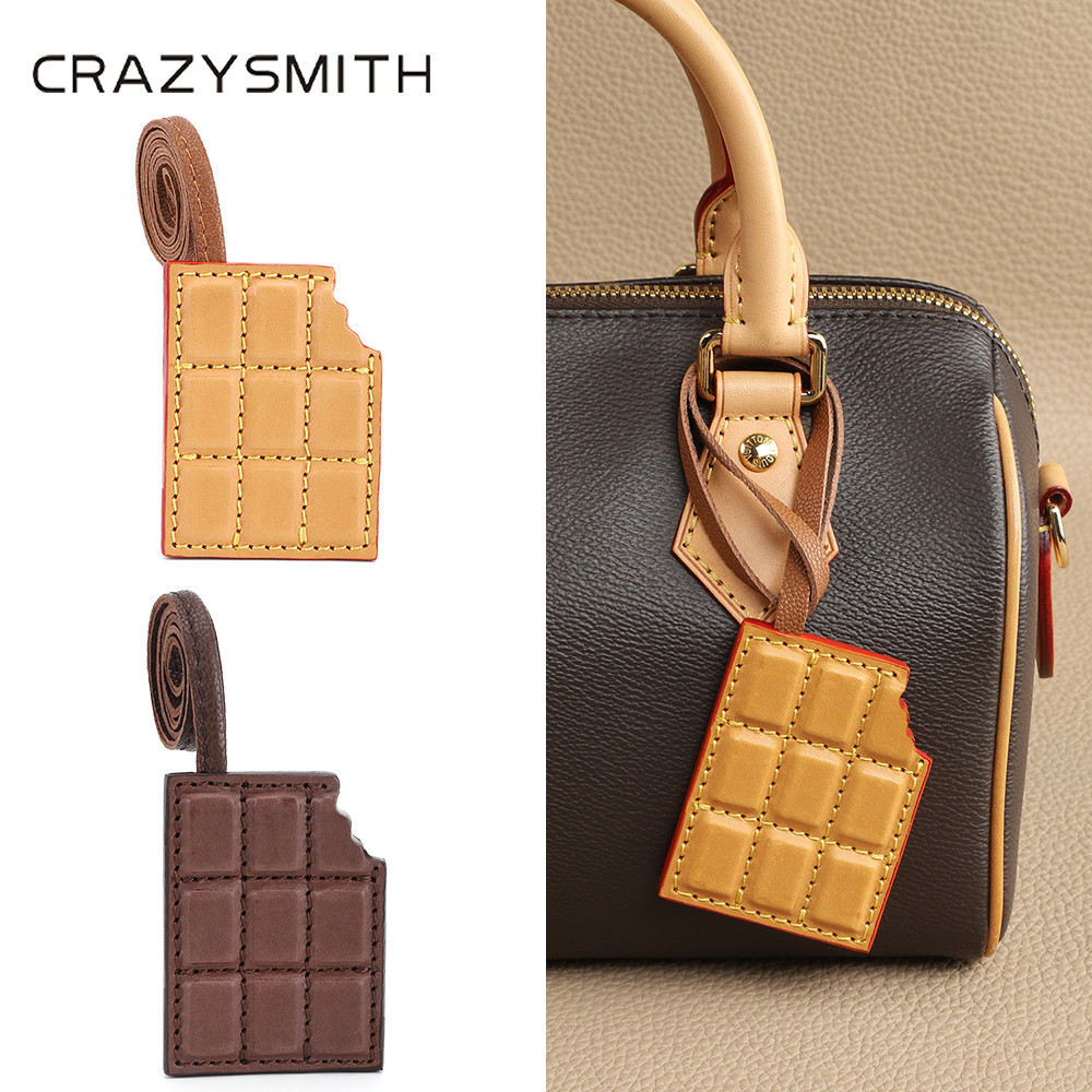 CRAZYSMITH Genuine Leather Bag Charm Chocolate Bag Pendant for LV Bag Ornament Keychain Decoration H