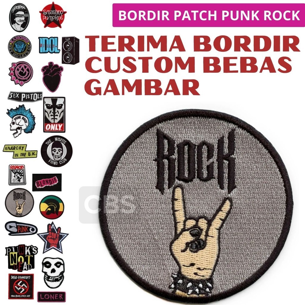 ROCK SIGN HAND PATCH Bordir Logo Emblem/Bet Badge PUNK ROCK