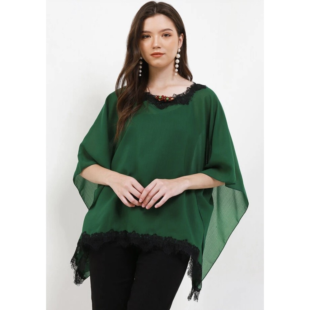 ✨LARIS✨ -Luire By Raden Sirait atasan ponco kotak ceruty premium - Cokelat