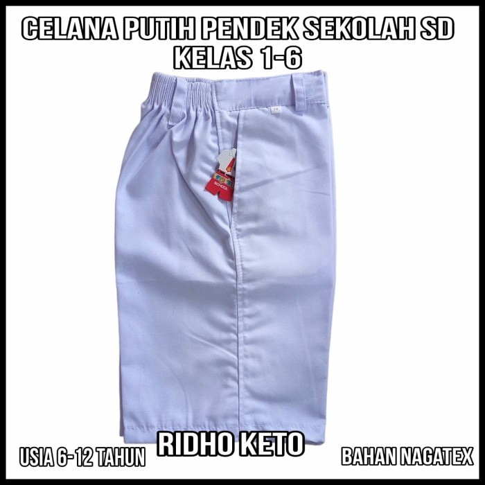 celana putih pendek bawahan seragam sekolah SD anak laki laki 6-12 thn - Putih, 6 tahun