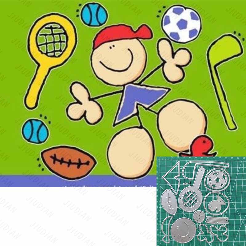 

Boy Soccer Tennis Racket Metal Cutting Dies For DIY Scrapbooking Photo Album Craft Decorat Paper Template Handcraft Gift Card