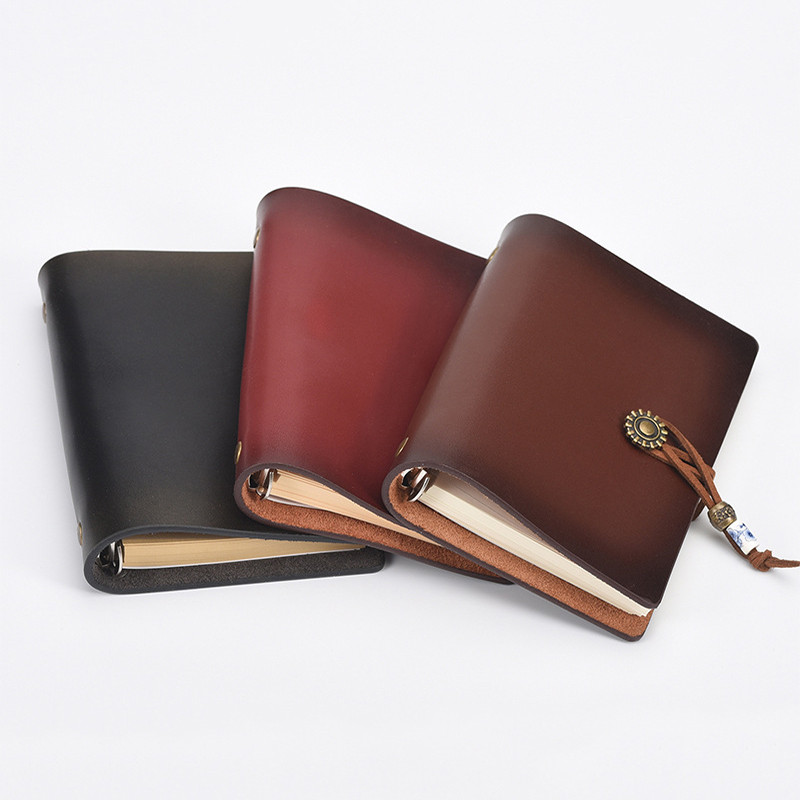 

retro pocket notebook with rope buckle, A7 Binder soft leather simple portable small notepad，with 80 inner pages