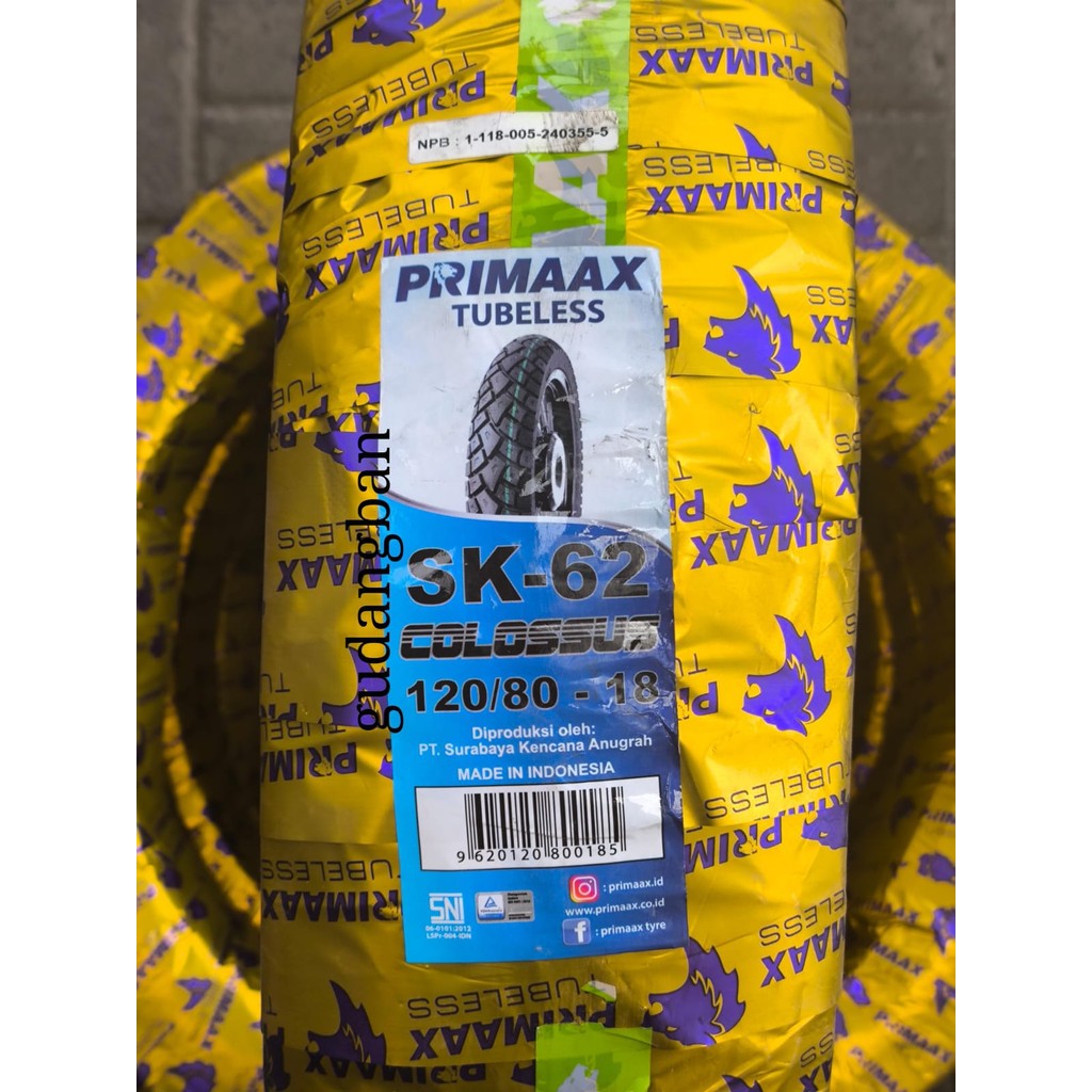 ( COLOSSUS SK62 ) 120 / 80 - 18 PRIMAAX TUBELESS BAN LUAR  Semi Trail Dual Purpose MOTOR CRF KLX