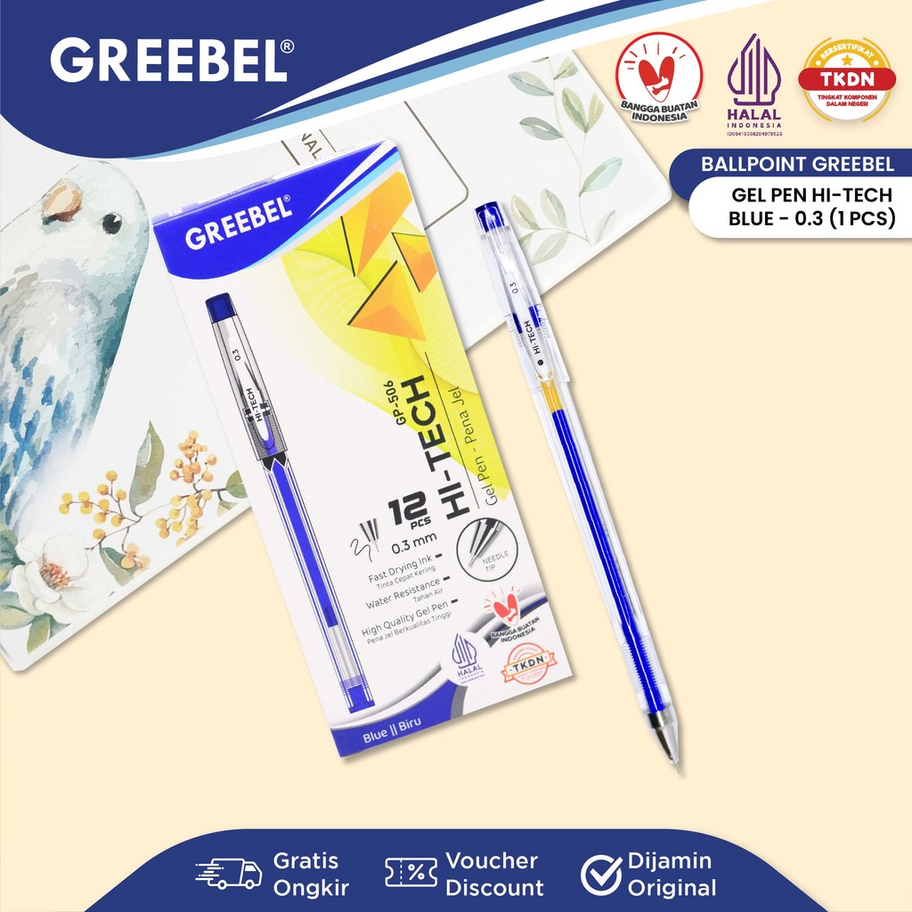 

GREEBEL PULPEN GEL / Gel Pen Gp-506 Hi-tech Biru 0.3 (1PCS) - Ballpen Gel Ballpoint Bolpen Bolpoin Pena Gel