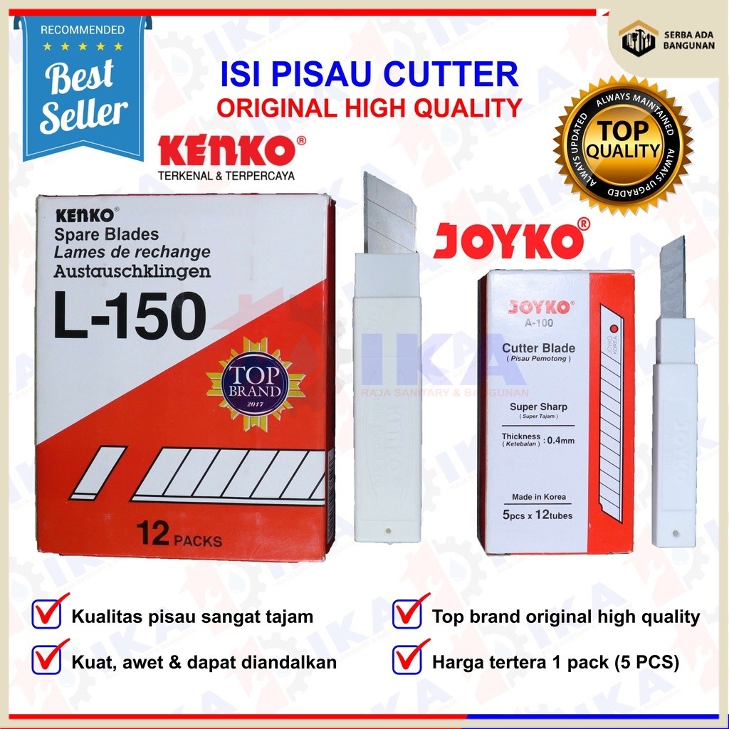 

ISI MATA PISAU CUTTER KENKO ASLI L-150 BESAR & JOYKO & FREED A 100 KECIL/SILET TAJAM KUALITAS BAGUS 1KTK