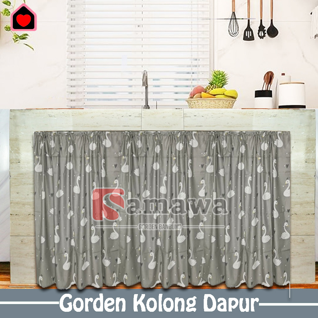 Gorden Kolong Meja Kompor Dapur Ukuran Lebar 100x60cm Motif Swan Abu