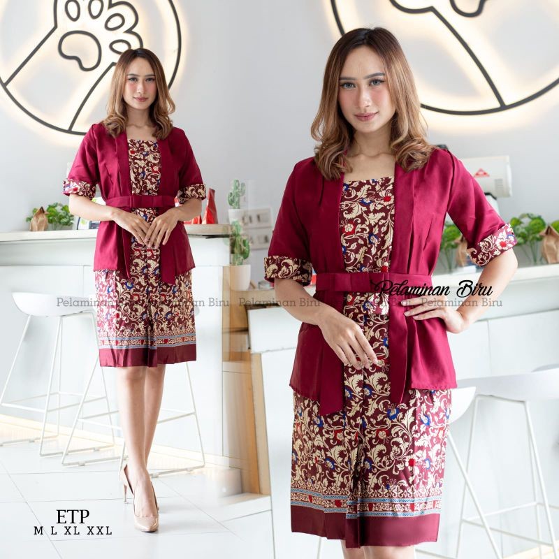 SETELAN KEBAYA ETP BALOTELLI / KEBAYA ELNIRA TANGAN PENDEK MIX ROK BATIK PENDEK / KEBAYA ENCIM KUTUB