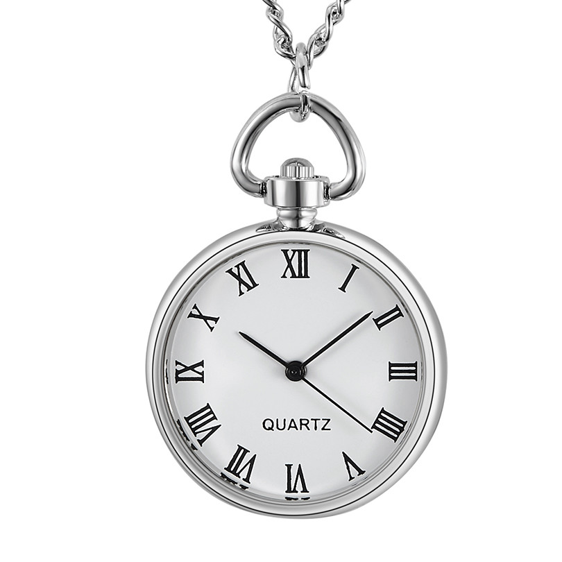 Necklace Pendant Quartz Pocket Watch Roman Numerals Easy Read Small Fob Chain Clock for Men Women th