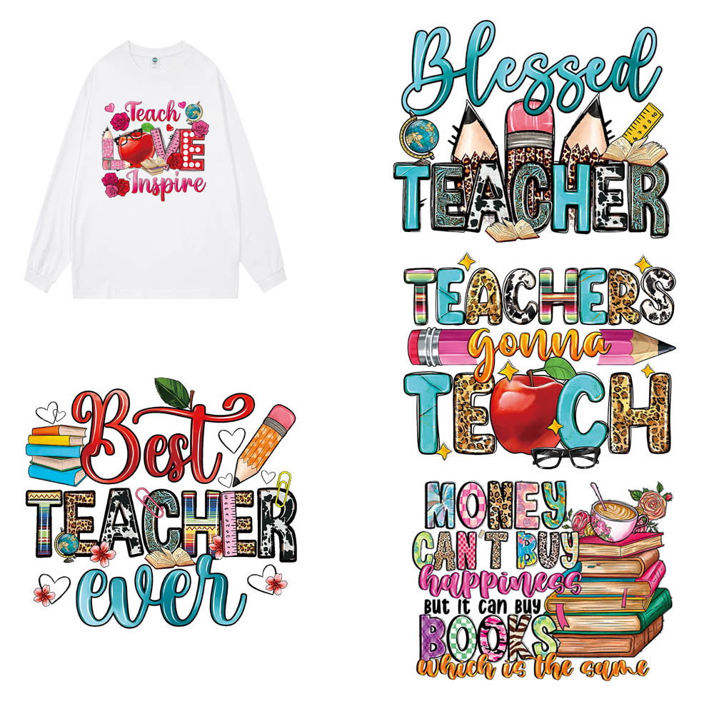 

Best Seller Custom Tshirts School Design DTF Printed Stickers for Clothing Iron-on Heat transfers Ready to Press Labels Patterns