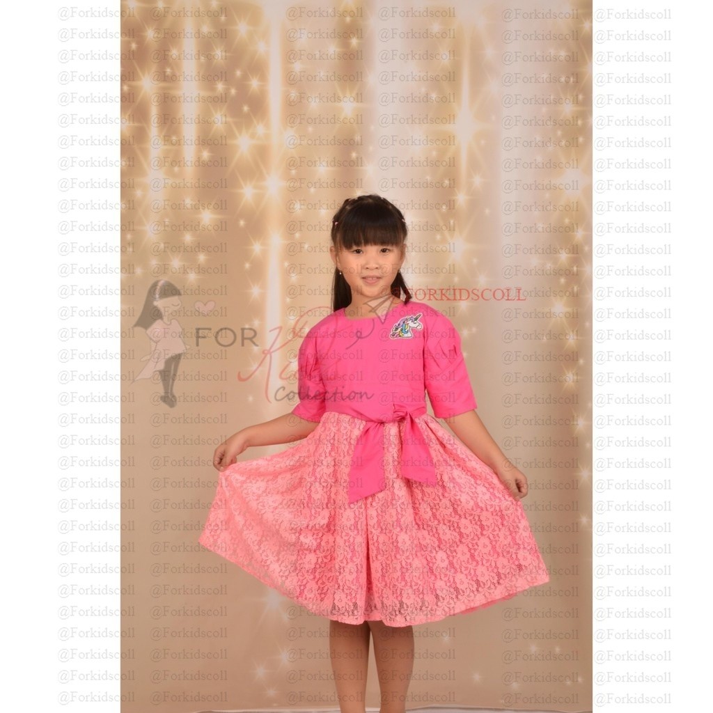 Dress Anak Perempuan Model Casual Fashion Dengan Bahan Katun Kombinasi Brukat Import