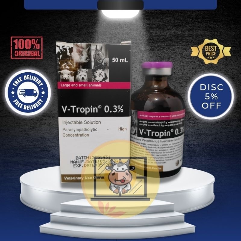 V TROPIN 0.3% (Atropin injeksi untuk hewan) 50 ml - Atropin Hewan Sapi V-TROPIN VTROPIN