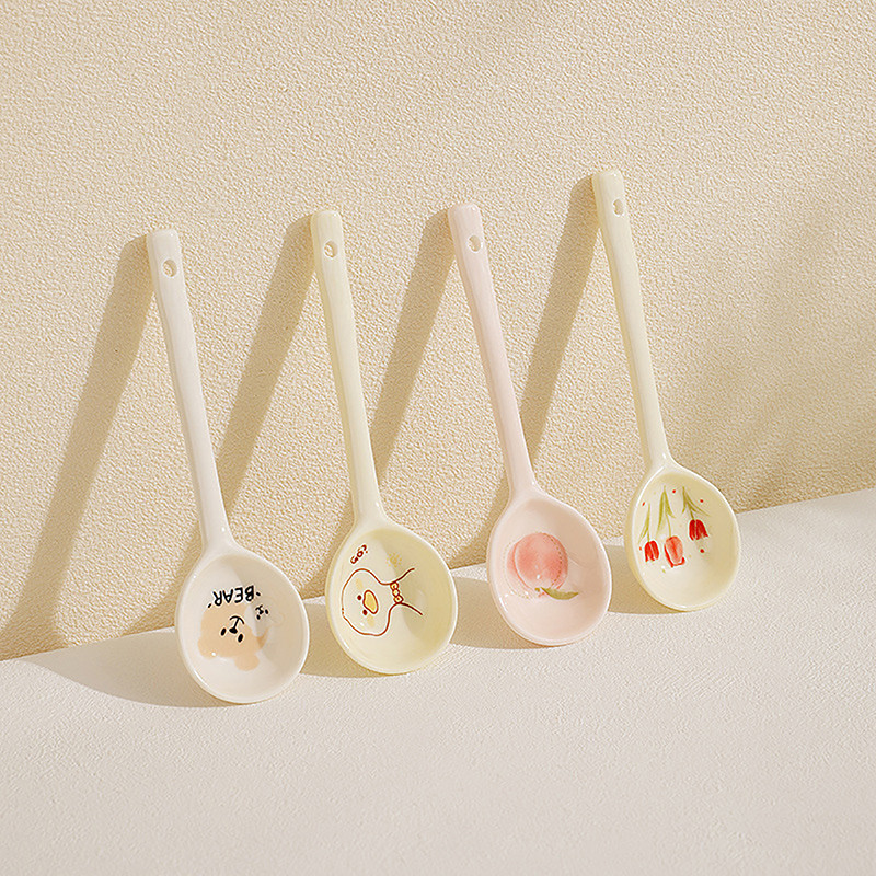 

Ceramic Spoon Small Soup Spoon Long Handle Japanese Household High Value Soup Special Round Head Soup Ladle Porridge Spoon