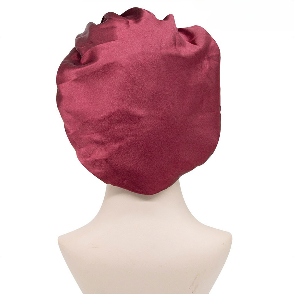 Adjust Solid Satin Bonnet Hair Styling Cap Long Hair Care Women Night Sleep Hat Silk Head Wrap Showe