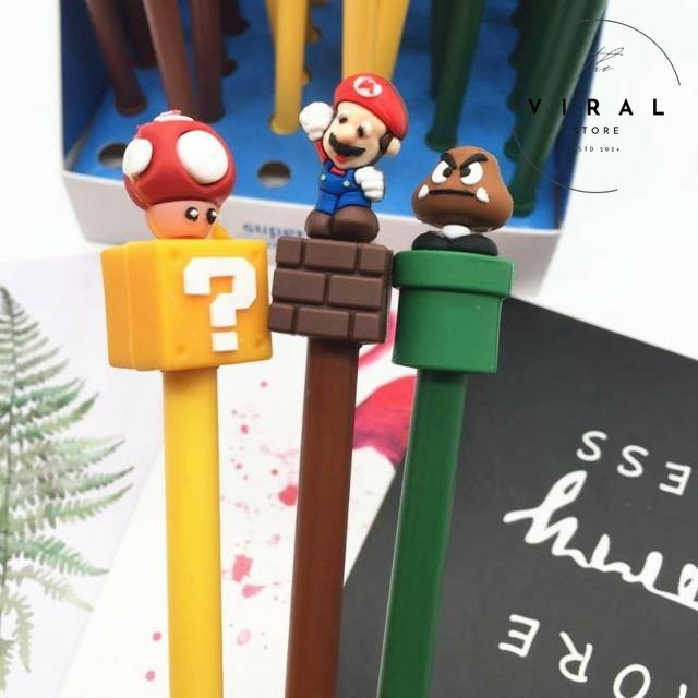 

THE VIRAL STORE Pulpen Gel Unik / Pen Bolpen Pena Gel Tinta Hitam Edisi Mario Bros Kartun Unik Lucu