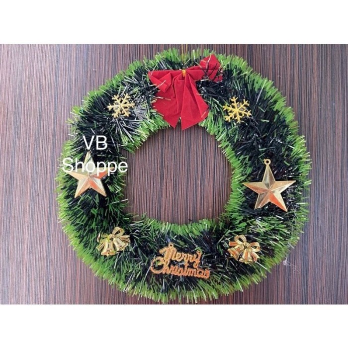 

PREMIUM JUMBO KRANS NATAL 40cm BULAT HIASAN DEKORASI PERNAK PERNIK - Hijau 30cm