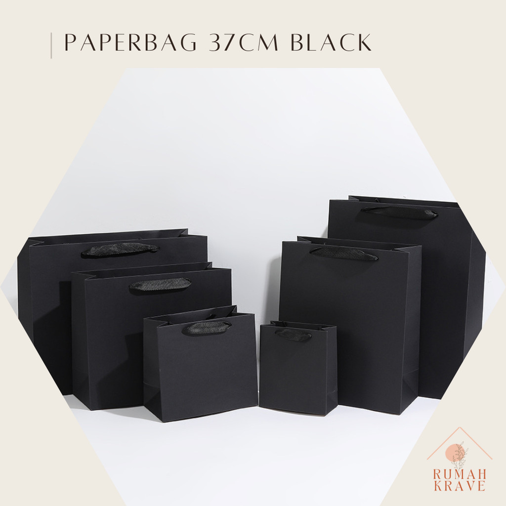 

RUMAH KRAVE - Paperbag 37cm Black Hitam Tebal Premium Kantong Hadiah