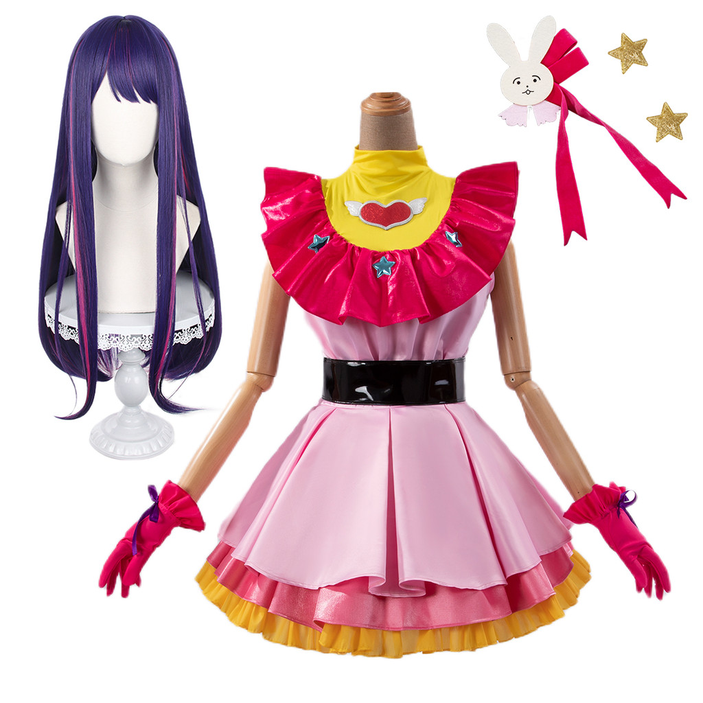 HOLOUN OSHI NO KO Anime Ai Hoshino Cosplay Costume Wig Lolita Dress Skirt Bunny Hairpin Rose Net Syn