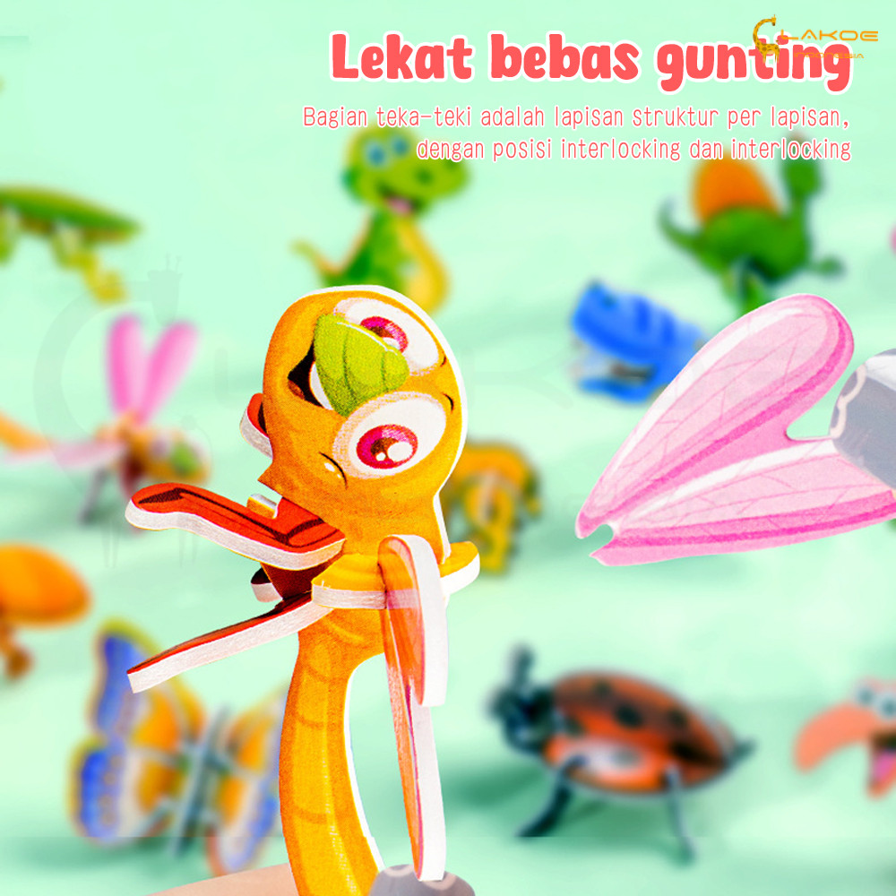 best sale lakoe mainan edukasi anak puzzle 3d diy motif hewan serangga lucu diy jigsaw puzzle
