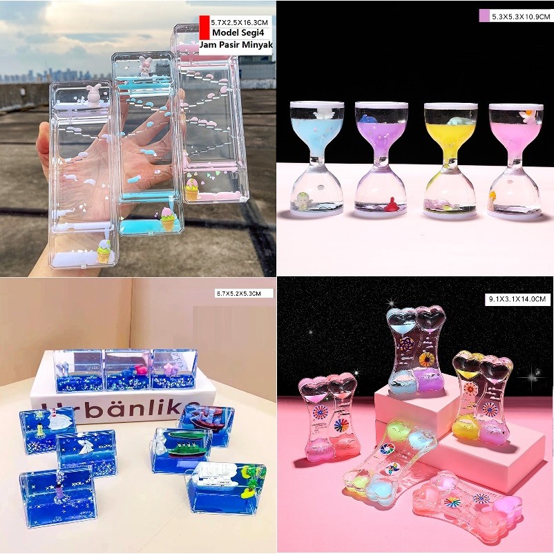 Jam Pasir Minyak Oil Bubble Drip HourGlass Dekorasi Dudukan HP Air Cair