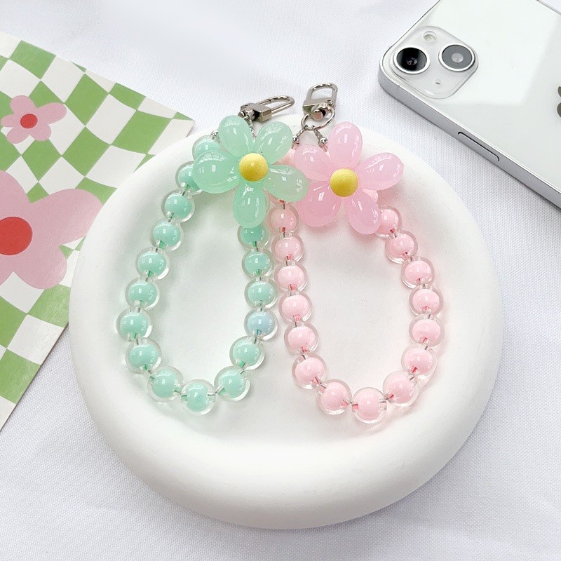 UCASE Lanyard Handphone INS Korea Fashion Transparan  macaron colored beaded Floral phone lanyard br