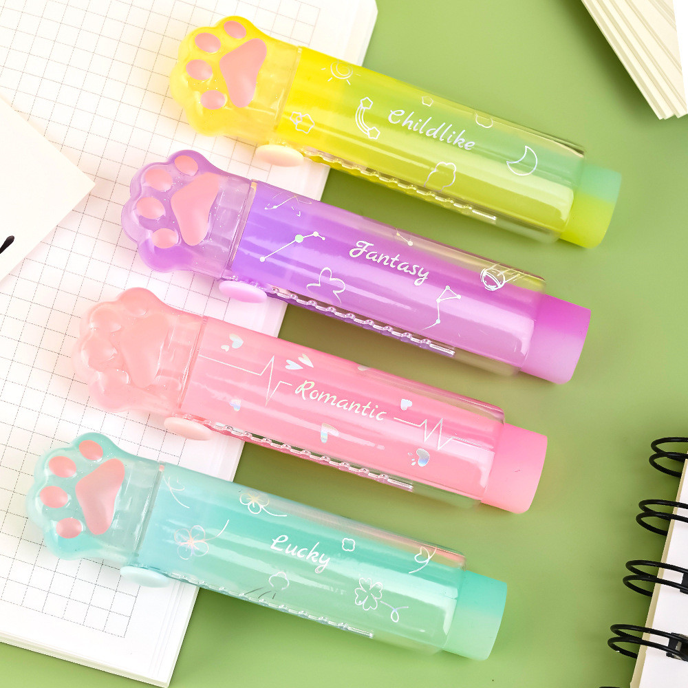 

Kawaii Cat Paw Jelly Color Push-pull Design Portable Rubber Eraser Cute Erasers for Kids School Office Supplies Gift Stationery