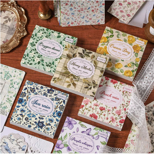 

100 Lembar Kertas Deco Motif Bunga FLOWERS GARDEN EDITION Scrapbook DIY Vintage Gwiyeo